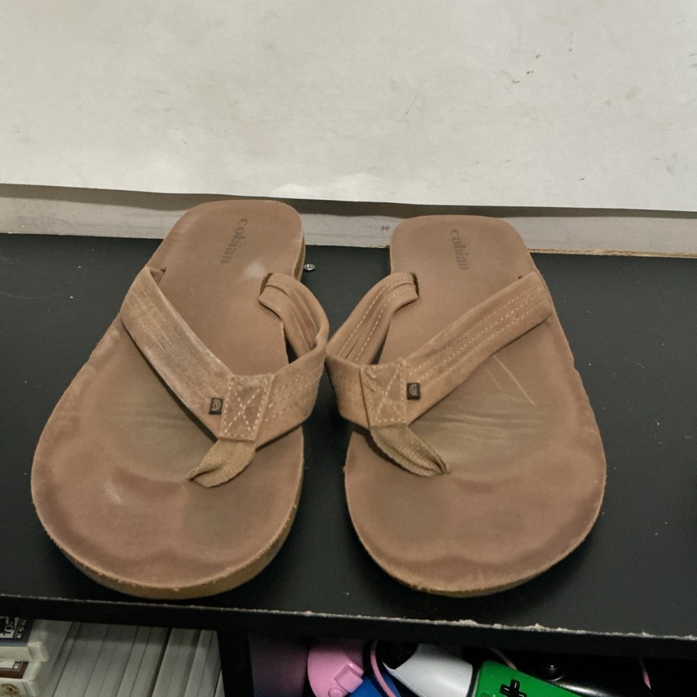 Cobian Mens Brown Leather Flip Flop Sandals No Size 11 7/8 Inches Heel To Toe